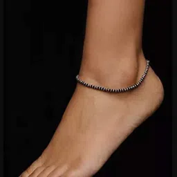 Dhruvs Collection 925 Silver Nazariya Anklet | Black & Silver Crystal Beads | Single Piece White Gold Anklet image 2