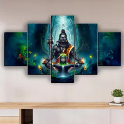 Peaceful Lord Shiva 5 Panel Digital Print (30x18 inches) Digital Reprint 18 inch x 30 inch Painting-image-13