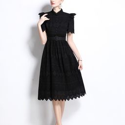 JC Collection Self Design Mandarin Collar Fit & Flare Schiffli Midi Dress-picture-4