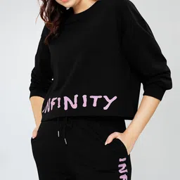 Zeyo Typography Printed Round Neck long Sleeves Sweatshirt With Jogger image 2