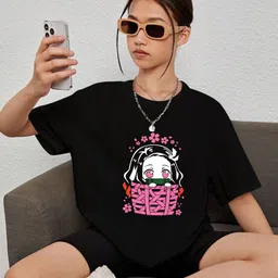 BAESD Girls Typography Printed Drop-Shoulder Sleeves T-shirt image 2