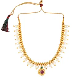 DIVASTRI 1g Micron Gold-Plated Cubic Zirconia Stone Studded & Beaded Jewellery Set image 3