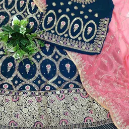 MADHUR HAND WORK ART Embroidered Beads and Stones Semi-Stitched Lehenga & Unstitched Blouse With Dupatta image 3