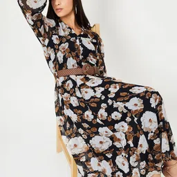 max Women Floral Printed Cuffed Sleeves Fit & Flare Knee Length Dress-picture-40