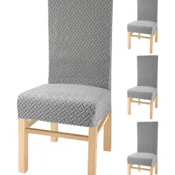 Yellow Weaves Grey 4 Pieces Textured Jacquard Elasticated Stretchable Chair Covers-image-48