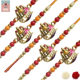 MEIRA JEWELLERY Set Of 5 Rakhi With Roli Chawal & Greetings Card Set-picture-29