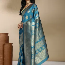Anouk Rustic Ethnic Motifs Woven Design Banarasi Saree With Blouse Piece image 5