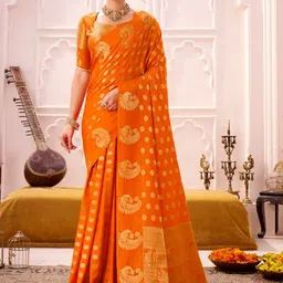 MADHAVPRIYA Ethnic Motifs Woven Design Zari Banarasi Saree With Blouse Piece-image-12