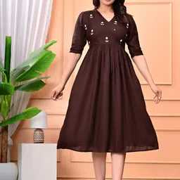 Aloan Beauty Women Floral Embroidered Fit & Flare Dress-image-5