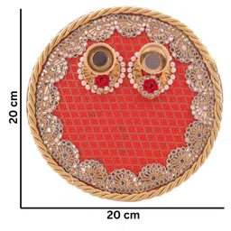 Aapno Rajasthan Aashi Gifts Red Pooja Essential Round Delicate Floral Charm Pooja Thali image 3