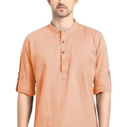 BHUVIKOO Band Collar Roll-Up Sleeves Straight Short Kurta-picture-34