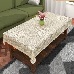 Kuber Industries Cream-Coloured & White Floral Printed Cotton 4-Seater Table Cover image 3