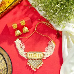 Niscka Gold Plated & Kundan Studded Jewellery Set-image-59