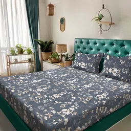 KLOTTHE Grey Printed 300 TC Double King Bedsheet With 2 Pillow Covers - 2.50x 2.25 m-image-100