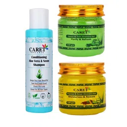 CARET ORGANIC 3 Pcs Aloevera, Neem Shampoo & Gel With Papaya , Kesar Aloevera Gel-300ml image 1