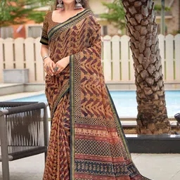 Mitera Ethnic Motifs Printed Block Print Saree-image-96