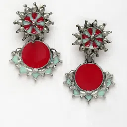 Moedbuille Silver-Plated Artificial Stones Studded Floral Shaped Drop Earrings image 3