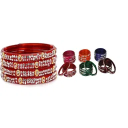 SOMIL Set of 28 Solid Embellished Glass Bangle-image-30