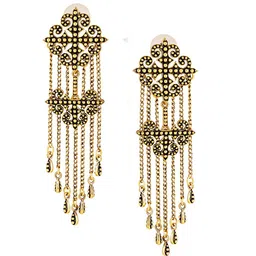 Voylla Gold-Plated Quirky Fringes Thrill Statement Dangler Drop Earrings image 3