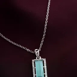 STYOLLO Silver Plated Artificial Stones Studded Geometric Pendant With Chain-image-3