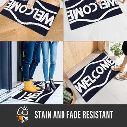 Kuber Industries 4Pcs Blue Printed Rectangle Anti Skid Doormats image 4