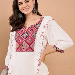 SAHASIKA Women V Neck Puff Sleeves Ruffles Top-image-23
