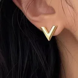 THEPANDASTOREE 18K Gold Plated Waterproof V Shaped Minimal Stud Earrings-picture-16