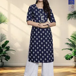HERE&NOW Selection Of 2 Floral Printed Round Neck Straight Kurtas-picture-21
