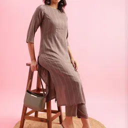 KALINI Women Striped Boat Neck Kurta With Trousers Kurta Sets-image-10