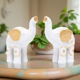 Golden Peacock Gold-Toned & White 2 Pieces Birds And Animals Elephant Showpieces-image-90