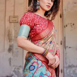 MAHARANI COUTURE Floral Printed Handloom Jamdani Saree image 4