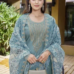 Royal Export Paisley Embroidered Sequinned Straight Kurta With Trousers & Dupatta image 2