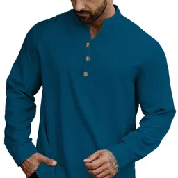 Navkanj Mandarin Collar Roll-Up Sleeves Cotton Straight Kurta-image-97
