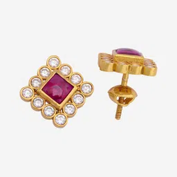 Kushal's Fashion Jewellery 92.5 Pure Silver Gold-Plated Stones Studded Temple Studs image 5
