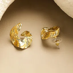 Rubans Voguish Stainless Steel 18k Gold-Plated Contemporary Half Hoop Earrings image 3