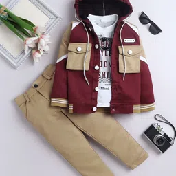 FOURFOLDS Boys Printed Round Neck T-shirt With Trousers & Jacket-image-53