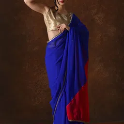 Kalista Colourblocked Mirror Work Pure Georgette Saree-picture-31