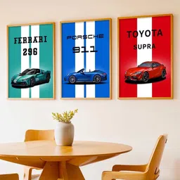 Kotart Blue 3 Pieces Sports Car Printed Wooden Wall Arts-picture-16