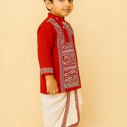 AHLAN APPARELS Boys Ethnic Motifs Embroidered Regular Pure Cotton Kurta with Dhoti Pants image 2