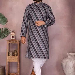 SMARTYFASHION Men Printed Regular Pure Cotton Kurta with Churidar-picture-32