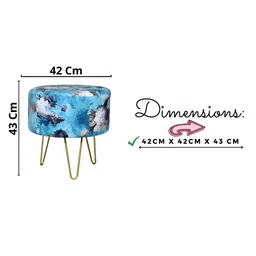 Shadowkart Blue & White Printed Wooden Pouffe Ottoman image 4