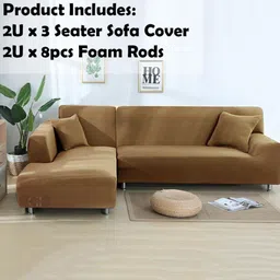 GIFTS ISLAND Camel Brown 2 Pieces 3 Seater L-Shape Sofa Covers With Arms image 4