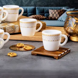 Cello White & Brown 6 Pieces Floral Printed Glossy Mugs-picture-34