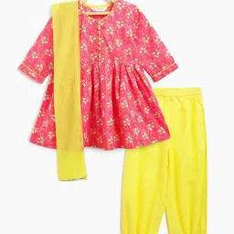 Campana Girls Floral Printed Empire Pure Cotton Kurta with Salwar & With Dupatta-picture-21