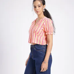 fusion by glitchez Striped Puff Sleeve Crop Top image 5
