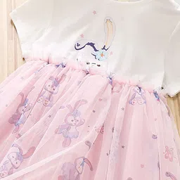 YK Girls Printed Round Neck Tulle Fit & Flare Dress image 2