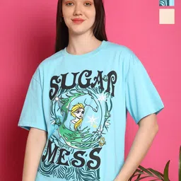 Metronaut Women Pack Of 2 Garfiled Graphic Printed Round Neck Cotton Oversized T-shirts-image-78