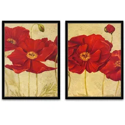 Myntra Elegant Homes Retro Poppy Beige & Red 2 Piece Printed Canvas Wall Art image 4