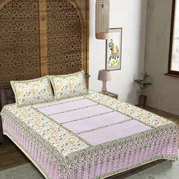 FrionKandy Living Green & White Floral 180 TC King Bedsheet with 2 Pillow Covers-image-47