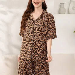 LULU & SKY Women Leopard Print Shirt Collar Nightwear Set image 2